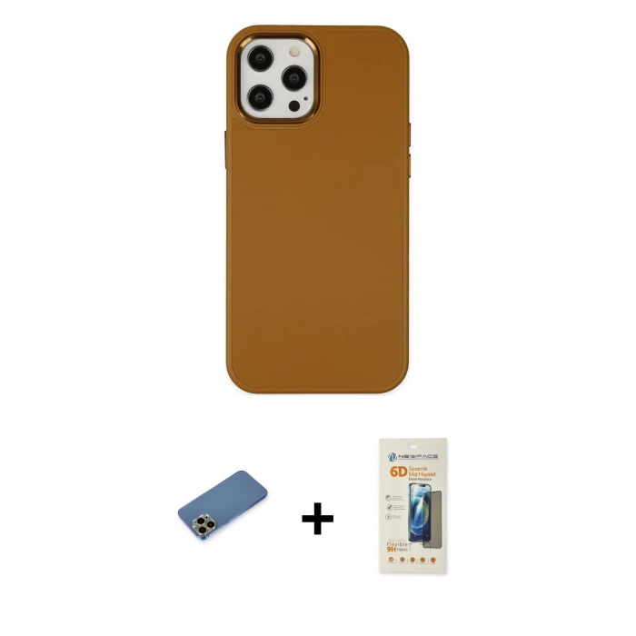 ieg™ iPhone 12 Pro Max Kılıf Çekirdek Çizgi - Siyah 6D Mat Seramik Hayalet Nano Ekran Koruyucu + Shine Kamera Lens Koruma Cam - GD