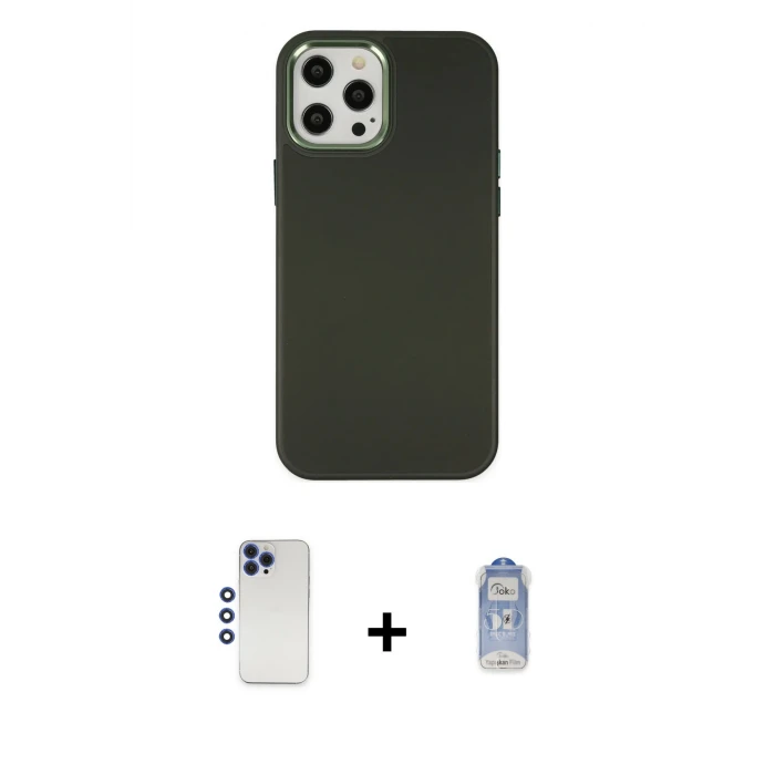 ieg™ iPhone 12 Pro Max Kılıf Çekirdek Çizgi - Siyah Joko Magic 5D Cam + Shine Kamera Lens - LT