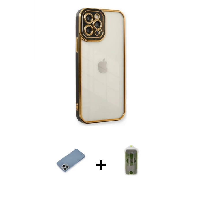 ieg™ iPhone 12 Pro Max Kılıf Çekirdek Klasik Serisi - Siyah Joko Magic 5D Hayalet Cam + Shine Kamera Lens Koruma Cam - GS