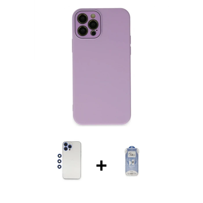 ieg™ iPhone 12 Pro Max Kılıf Çekirdek Modern Serisi - Siyah Joko Magic 5D Cam + Shine Kamera Lens - LT