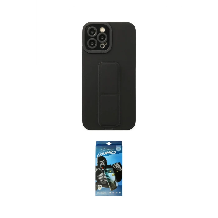 ieg™ iPhone 12 Pro Max Kılıf Çekirdek Yansıma - Siyah 34D Izgaralı Cam