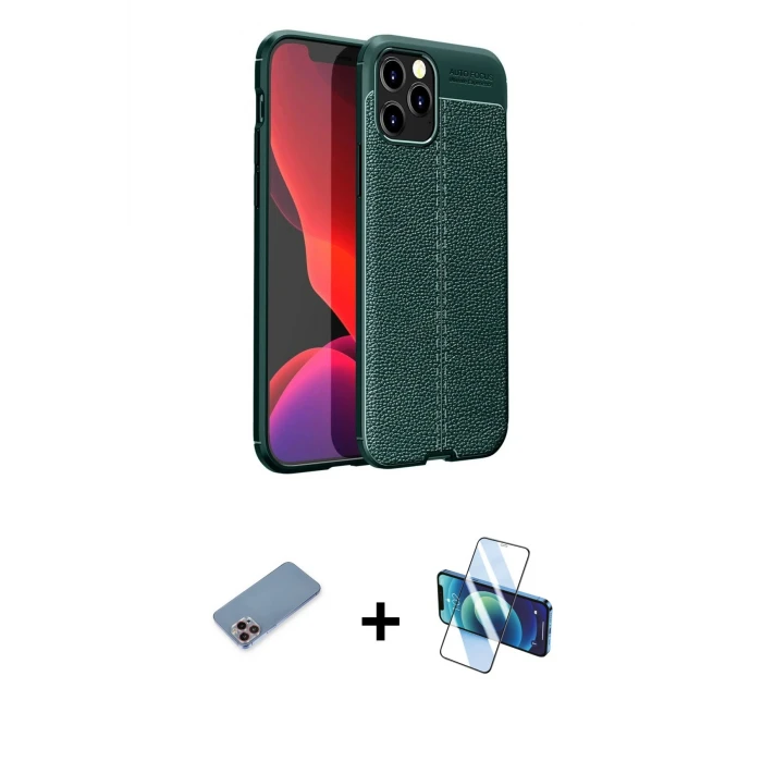 ieg™ iPhone 12 Pro Max Kılıf Doruk Klasik Özel Seri - Siyah 3D Antistatik Seramik Nano Ekran Koruyucu + Shine Kamera Lens Koruma Cam - PE