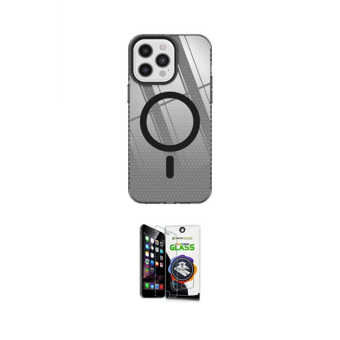 ieg™ iPhone 12 Pro Max Kılıf Doruk Prime - Şeffaf Temperli Cam Ekran Koruyucu