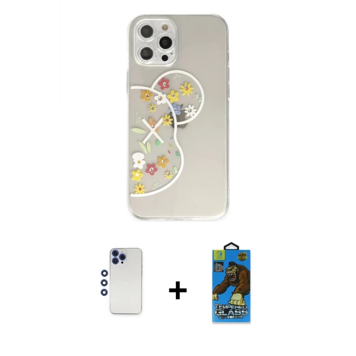 ieg™ iPhone 12 Pro Max Kılıf Eksen Asil Prime - Siyah 18D Cam Ekran Koruyucu + Shine Kamera Lens - LT