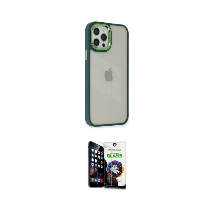 ieg™ iPhone 12 Pro Max Kılıf Eksen Doku Prime - Şeffaf Temperli Cam Ekran Koruyucu