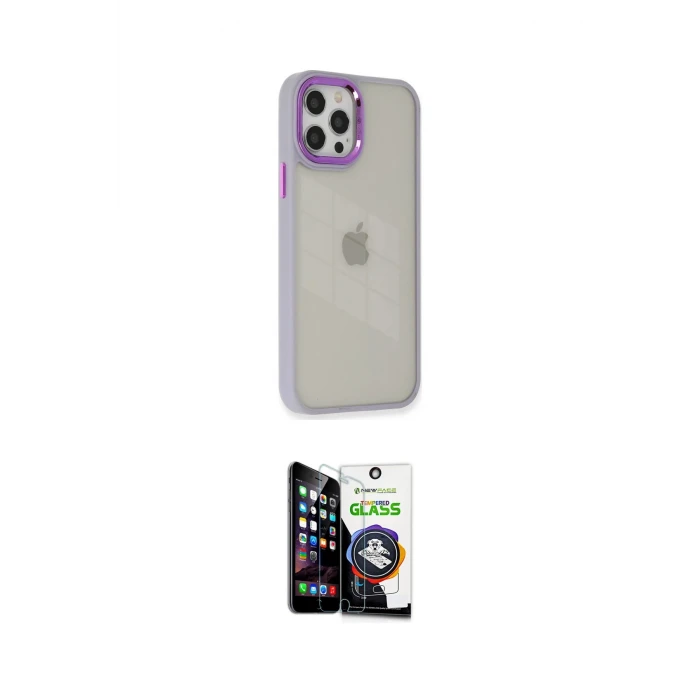 ieg™ iPhone 12 Pro Max Kılıf Eksen Doku Prime - Şeffaf Temperli Cam Ekran Koruyucu