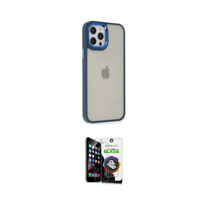 ieg™ iPhone 12 Pro Max Kılıf Eksen Doku Prime - Şeffaf Temperli Cam Ekran Koruyucu