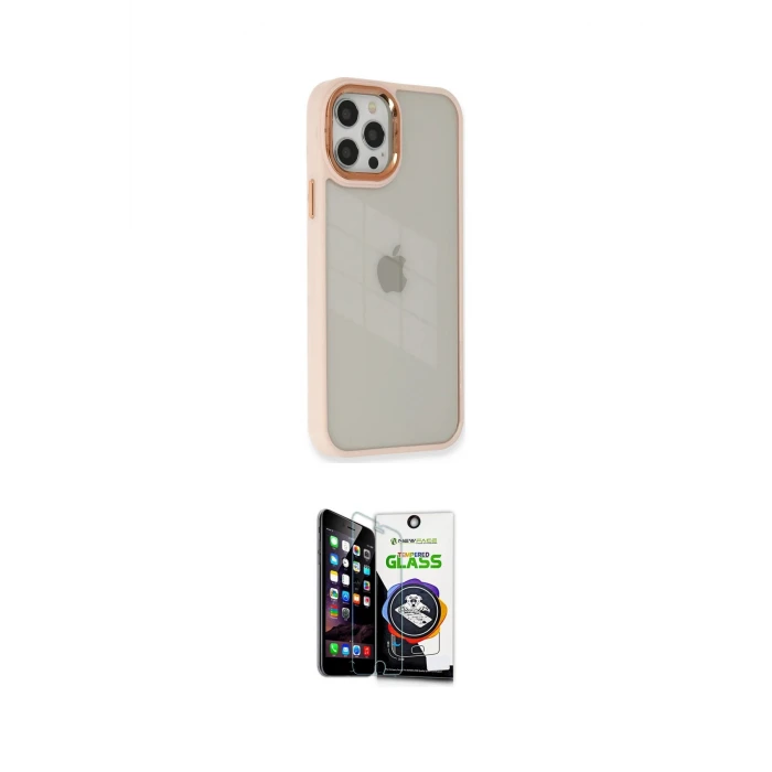 ieg™ iPhone 12 Pro Max Kılıf Eksen Doku Prime - Şeffaf Temperli Cam Ekran Koruyucu
