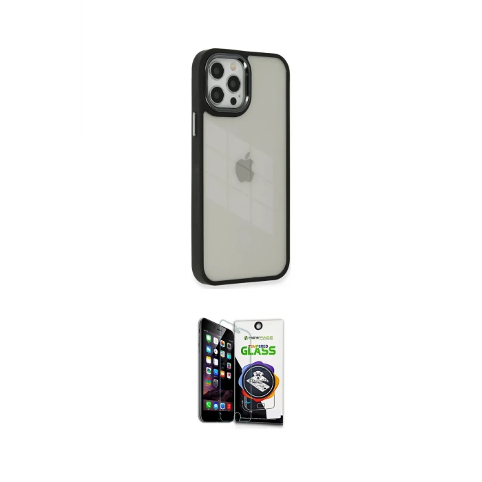 ieg™ iPhone 12 Pro Max Kılıf Eksen Doku Prime - Şeffaf Temperli Cam Ekran Koruyucu