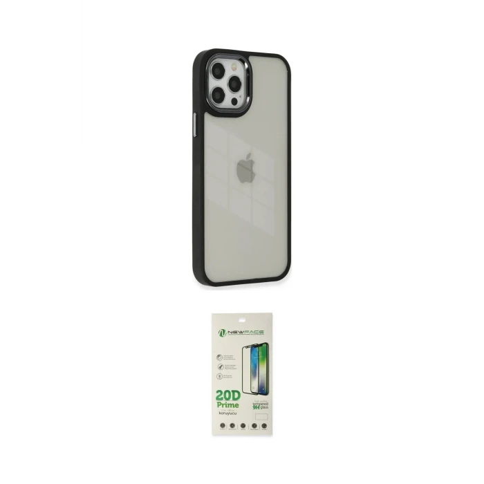 ieg™ iPhone 12 Pro Max Kılıf Eksen Doku Prime - Siyah 20D Premium Cam Ekran Koruyucu