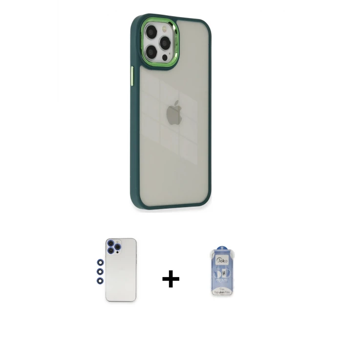 ieg™ iPhone 12 Pro Max Kılıf Eksen Doku Prime - Siyah Joko Magic 5D Cam + Shine Kamera Lens - LT