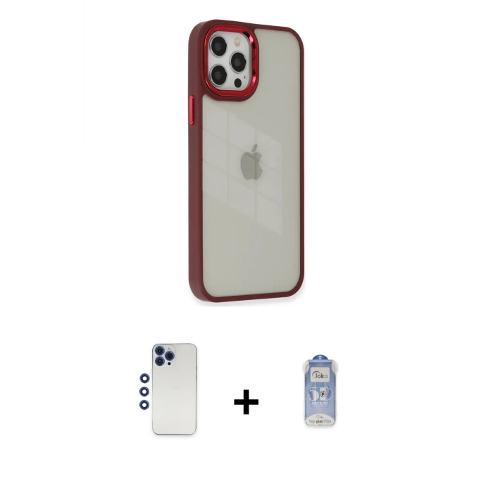 ieg™ iPhone 12 Pro Max Kılıf Eksen Doku Prime - Siyah Joko Magic 5D Cam + Shine Kamera Lens - LT