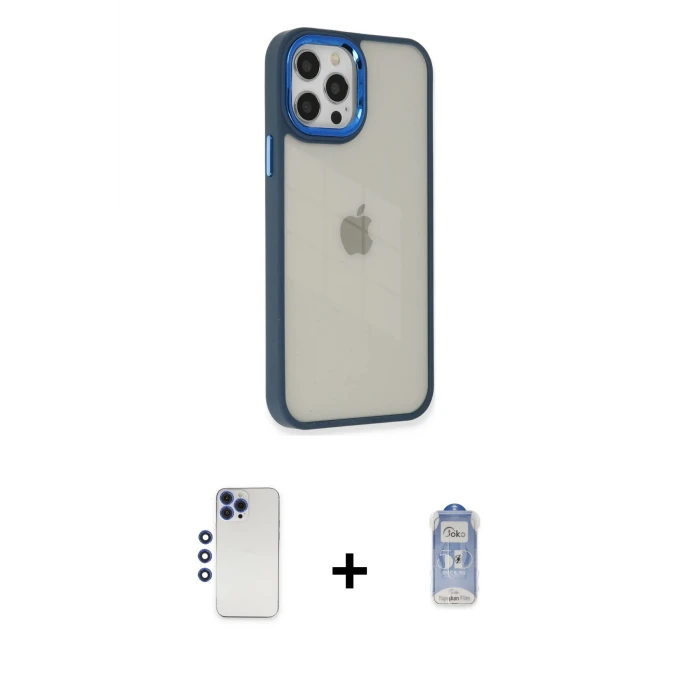 ieg™ iPhone 12 Pro Max Kılıf Eksen Doku Prime - Siyah Joko Magic 5D Cam + Shine Kamera Lens - LT