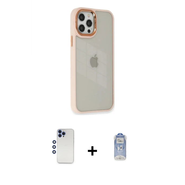ieg™ iPhone 12 Pro Max Kılıf Eksen Doku Prime - Siyah Joko Magic 5D Cam + Shine Kamera Lens - LT