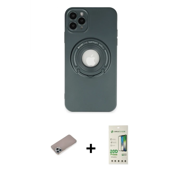 ieg™ iPhone 12 Pro Max Kılıf Eksen Klasik Prime - Siyah 20D Premium Cam Ekran Koruyucu + Shine Kamera Lens Koruma Cam - SABE