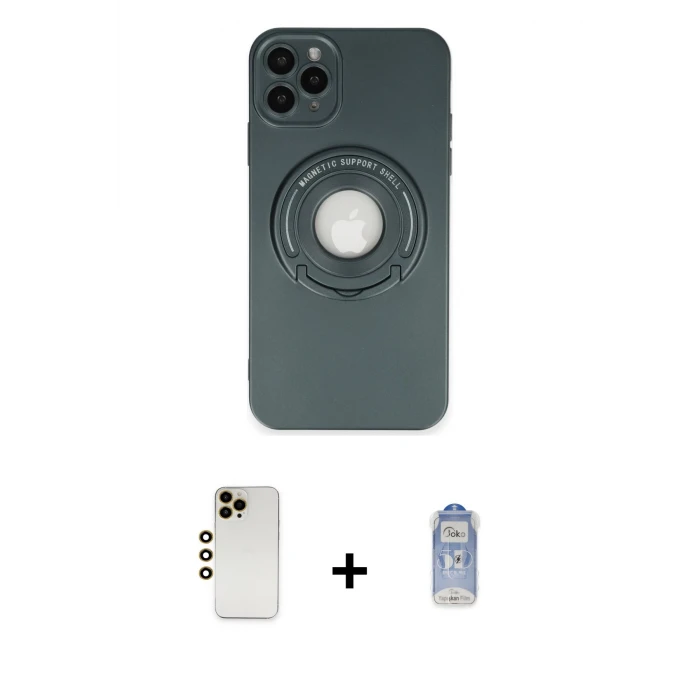 ieg™ iPhone 12 Pro Max Kılıf Eksen Klasik Prime - Siyah Joko Magic 5D Cam + Shine Kamera Lens - GD