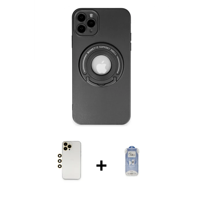 ieg™ iPhone 12 Pro Max Kılıf Eksen Klasik Prime - Siyah Joko Magic 5D Cam + Shine Kamera Lens - GD