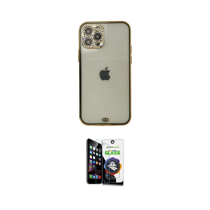 ieg™ iPhone 12 Pro Max Kılıf Eksen Minimal Koleksiyonu - Şeffaf Temperli Cam Ekran Koruyucu