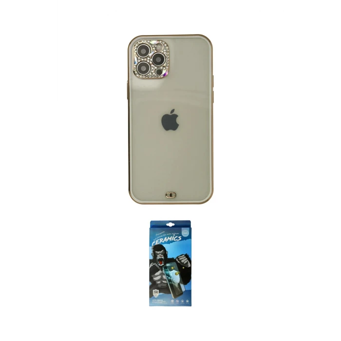 ieg™ iPhone 12 Pro Max Kılıf Eksen Minimal Koleksiyonu - Siyah 34D Izgaralı Cam