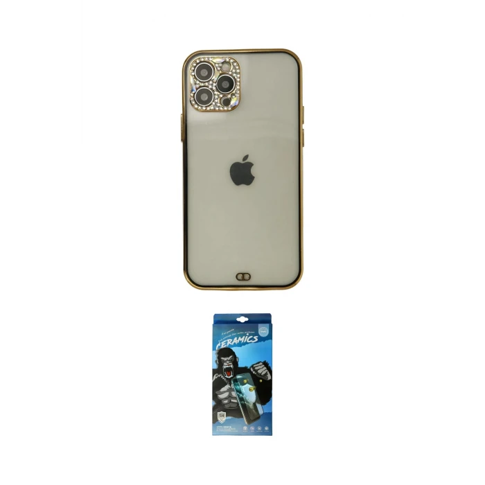 ieg™ iPhone 12 Pro Max Kılıf Eksen Minimal Koleksiyonu - Siyah 34D Izgaralı Cam