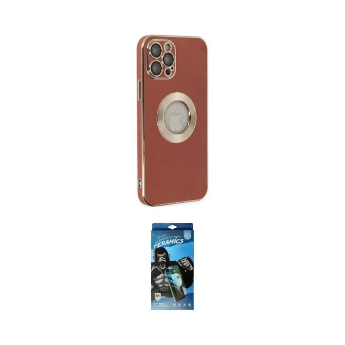 ieg™ iPhone 12 Pro Max Kılıf İz Form Serisi - Siyah 34D Izgaralı Cam