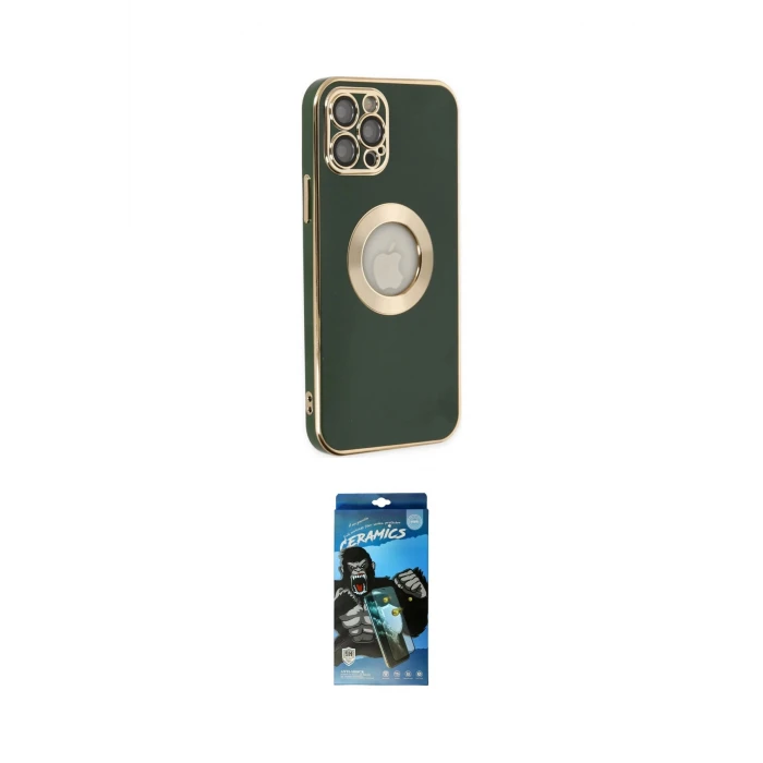 ieg™ iPhone 12 Pro Max Kılıf İz Form Serisi - Siyah 34D Izgaralı Cam