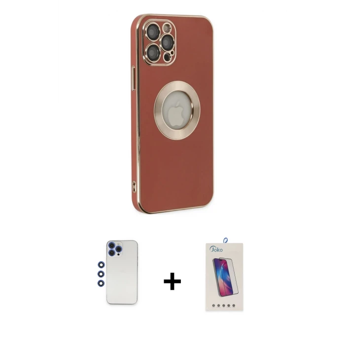 ieg™ iPhone 12 Pro Max Kılıf İz Form Serisi - Siyah Joko 5D Cam + Shine Kamera Lens - LT