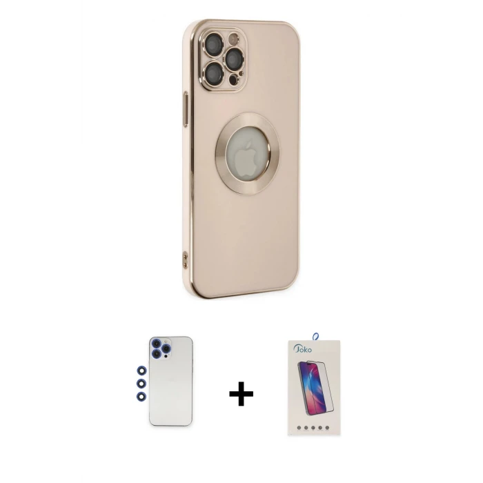 ieg™ iPhone 12 Pro Max Kılıf İz Form Serisi - Siyah Joko 5D Cam + Shine Kamera Lens - LT