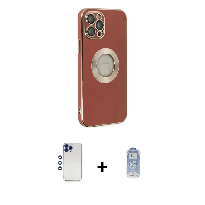 ieg™ iPhone 12 Pro Max Kılıf İz Form Serisi - Siyah Joko Magic 5D Cam + Shine Kamera Lens - LT