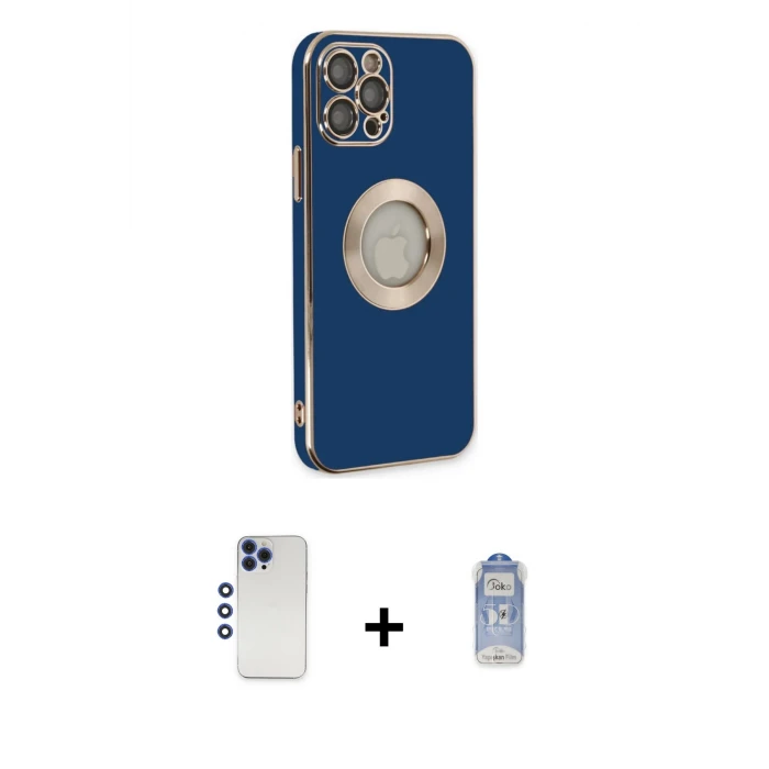 ieg™ iPhone 12 Pro Max Kılıf İz Form Serisi - Siyah Joko Magic 5D Cam + Shine Kamera Lens - LT