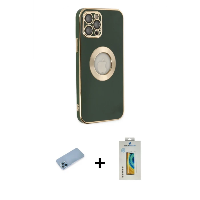 ieg™ iPhone 12 Pro Max Kılıf İz Form Serisi - Siyah Polymer Nano Ekran Koruyucu + Shine Kamera Lens Koruma Cam - MI