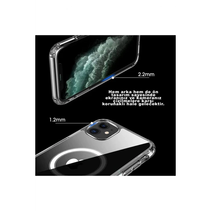 İEG Iphone 12 Pro Max Kılıf Kamera Lens Korumalı Magsafe Destekli Şeffaf Darbe Emici Sert Kapak