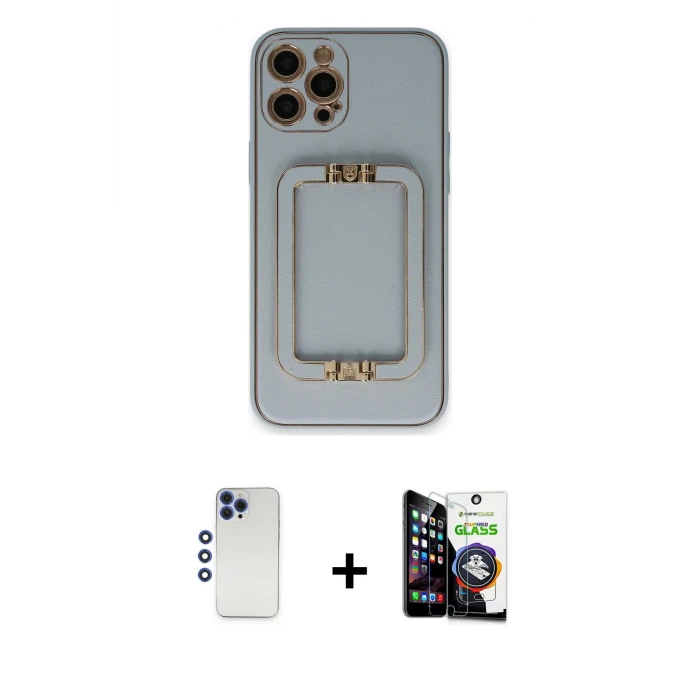 ieg™ iPhone 12 Pro Max Kılıf Kozmos Minimal Prime - Şeffaf Temperli Cam Ekran Koruyucu + Shine Kamera Lens - LT