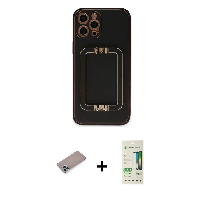 ieg™ iPhone 12 Pro Max Kılıf Kozmos Minimal Prime - Siyah 20D Premium Cam Ekran Koruyucu + Shine Kamera Lens Koruma Cam - SABE