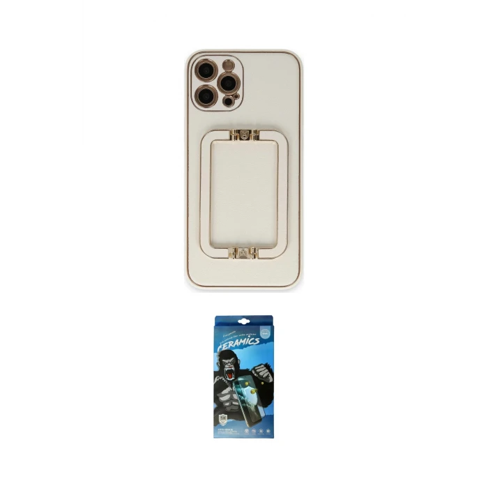 ieg™ iPhone 12 Pro Max Kılıf Kozmos Minimal Prime - Siyah 34D Izgaralı Cam