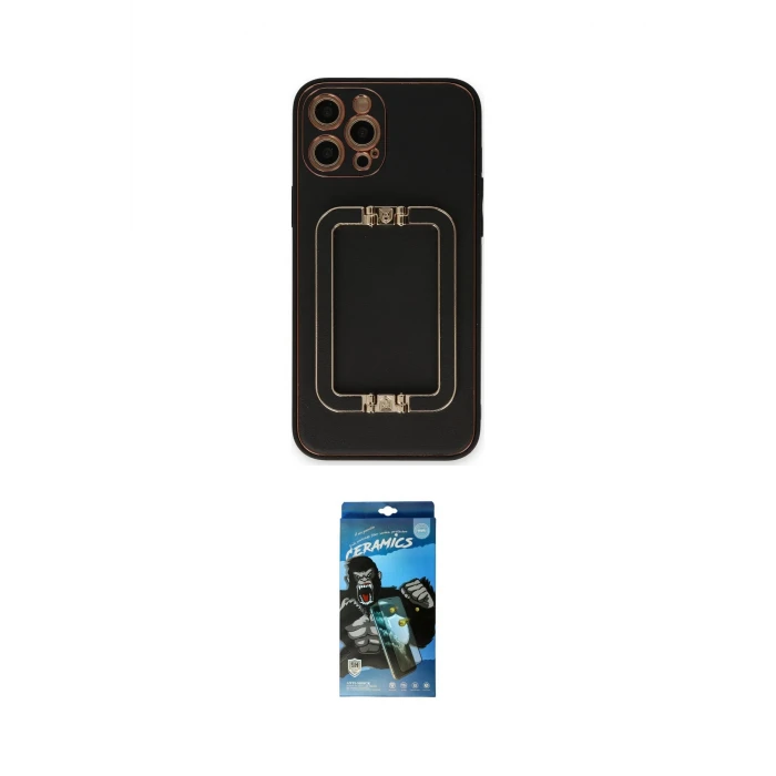 ieg™ iPhone 12 Pro Max Kılıf Kozmos Minimal Prime - Siyah 34D Izgaralı Cam