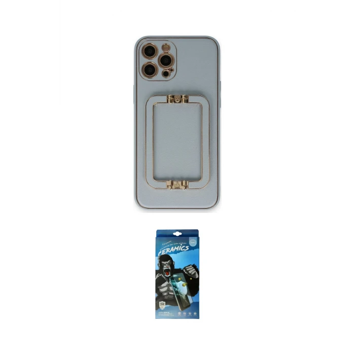 ieg™ iPhone 12 Pro Max Kılıf Kozmos Minimal Prime - Siyah 34D Izgaralı Cam