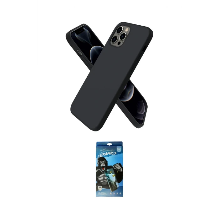 ieg™ iPhone 12 Pro Max Kılıf Kozmos Yansıma Özel Seri - Siyah 34D Izgaralı Cam