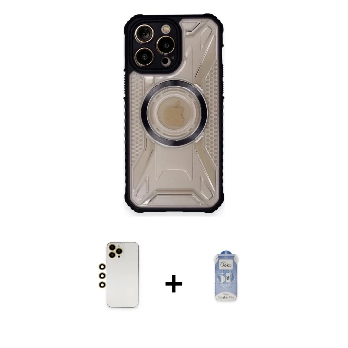 ieg™ iPhone 12 Pro Max Kılıf Kutup Modern - Siyah Joko Magic 5D Cam + Shine Kamera Lens - GD