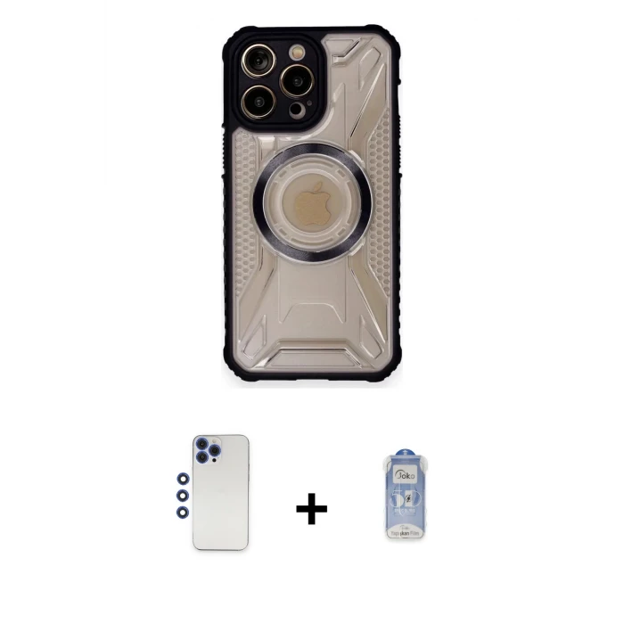 ieg™ iPhone 12 Pro Max Kılıf Kutup Modern - Siyah Joko Magic 5D Cam + Shine Kamera Lens - LT