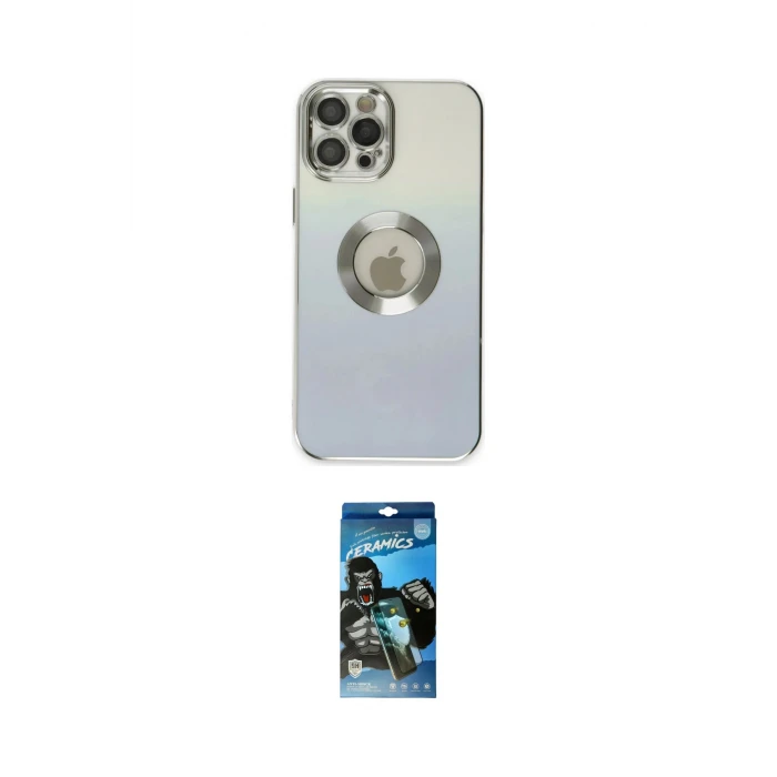 ieg™ iPhone 12 Pro Max Kılıf Kutup Yansıma Özel Seri - Siyah 34D Izgaralı Cam