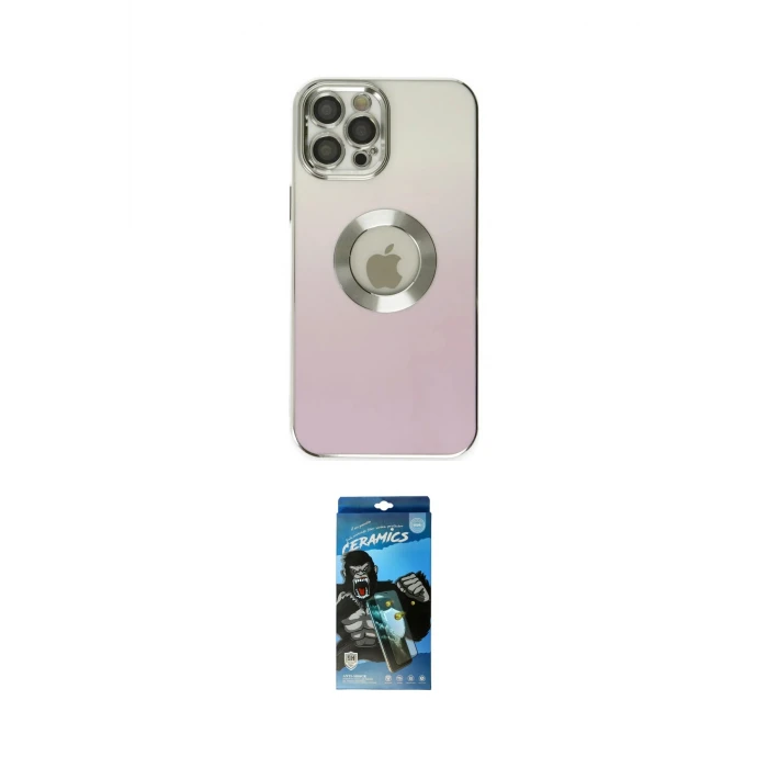 ieg™ iPhone 12 Pro Max Kılıf Kutup Yansıma Özel Seri - Siyah 34D Izgaralı Cam