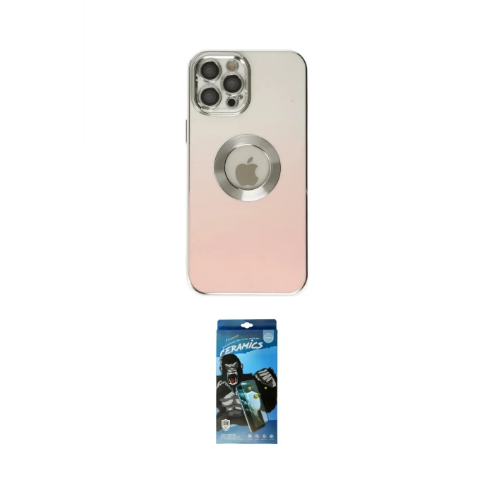 ieg™ iPhone 12 Pro Max Kılıf Kutup Yansıma Özel Seri - Siyah 34D Izgaralı Cam