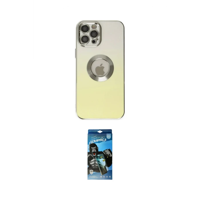 ieg™ iPhone 12 Pro Max Kılıf Kutup Yansıma Özel Seri - Siyah 34D Izgaralı Cam