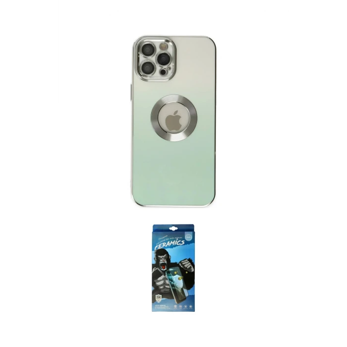 ieg™ iPhone 12 Pro Max Kılıf Kutup Yansıma Özel Seri - Siyah 34D Izgaralı Cam