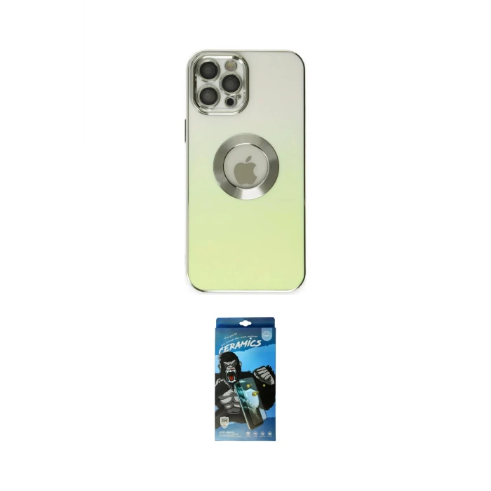 ieg™ iPhone 12 Pro Max Kılıf Kutup Yansıma Özel Seri - Siyah 34D Izgaralı Cam