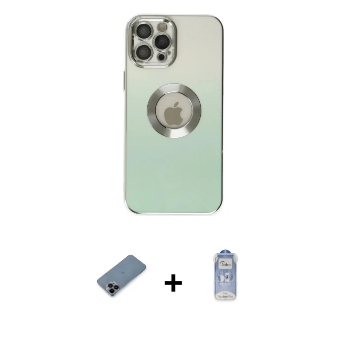 ieg™ iPhone 12 Pro Max Kılıf Kutup Yansıma Özel Seri - Siyah Joko Magic 5D Cam + Siyah Shine Kamera Lens Koruma Cam