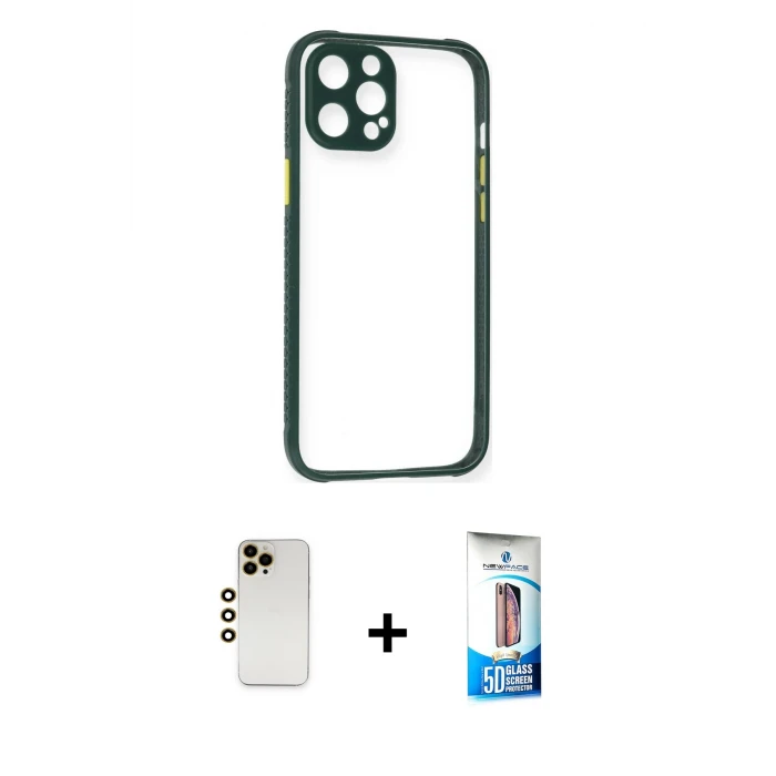 ieg™ iPhone 12 Pro Max Kılıf Nova Asil Özel Seri - Siyah 5D Eko Cam Ekran Koruyucu + Gold Shine Kamera Lens