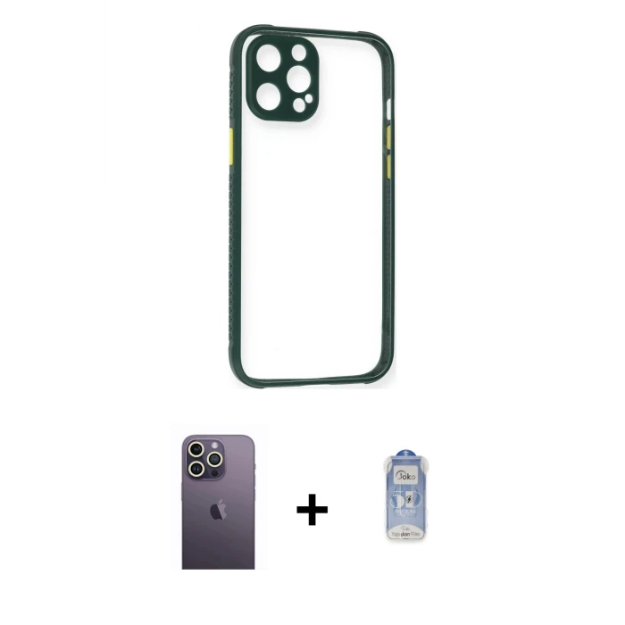 ieg™ iPhone 12 Pro Max Kılıf Nova Asil Özel Seri - Siyah Joko Magic 5D Cam + Neon Fosforlu Kamera Lens - BZ