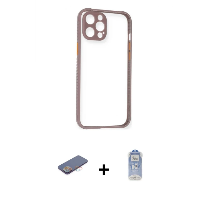 ieg™ iPhone 12 Pro Max Kılıf Nova Asil Özel Seri - Siyah Joko Magic 5D Cam + Renkli Kamera Lens Koruma Cam - PE